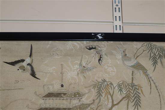 A late 19th century Chinese embroidered silk picture 45 x 69cm